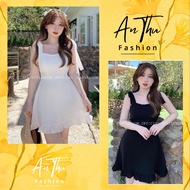 Short 2-strap shoulder bow dress, short white 2-strap princess dress, An Thu Fashion short 2-strap d