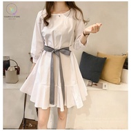 [ready stock] m-4xl oversize women's clothing elegant tied bow waist dress/women dresses/long sleeve