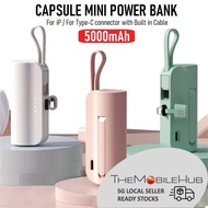 Mini Capsule 5000mAh Power Bank Built in Cable Portable Charger Powerbank iP Android
