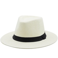 Fashion Summer Women Men Straw Sun Hat With Wide Brim Panama Hat For Beach Fedora Jazz Hat Size 56-58CM