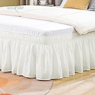 Vocander Ivory Queen Size Bed Skirt 14 Inch Drop Easy to Put On-Elastic Wrap Around Dust Ruffle for Bed Frame &amp; Mattress-Luxury Bedskirt for Adjustable Bed Microfiber Fabric Machine Washable