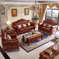 Combination Living Room Retro Style European Furniture 123 Genuine Leather Sofa Luxury Simple Europe