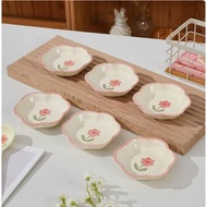 BDIAQ49 cute pink flower-shaped dipping plate with green leaves for food photography Decor Dining Ri