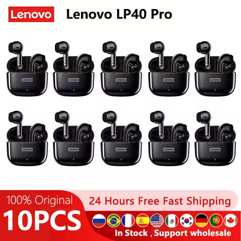 10pcs Lenovo LP40 Pro 100% Original lp40pro TWS Earphones Wireless Bluetooth 5.3 Sport Noise Reducti