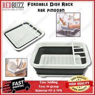REDBUZZ Foldable Dish Rack Dish Drying Rack Small Folding Plate Rack Portable Dish Drainer Rak Pinggan