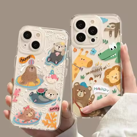 Mole Seal Clear Case For iPhone 16 15 11 12 14 13 Pro Max Mini XS Max XR SE Plus Kawaii Cute Lion Zo