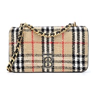 BURBERRY Lola TB LOGO 經典格紋毛料小號鏈帶肩背/斜背包(卡其) /平行輸入