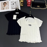 NL8G V-neck Lace Top - Square Neck Short Sleeve Shirt