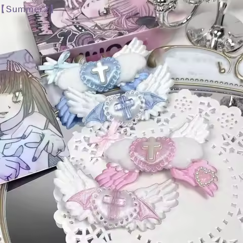 2/3Pcs Y2K Harajuku Hairpins Alligator ClipGothic Heart Angel Wings Hair Clips Women Fashion Barrett