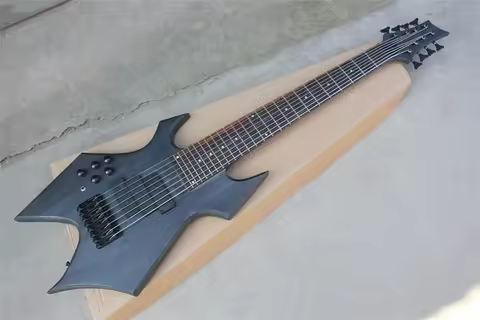 Flyoung 8 Strings Left-Handed Matte Black Electric Bass Guitar with Unusual Shape Body,Offer Customi