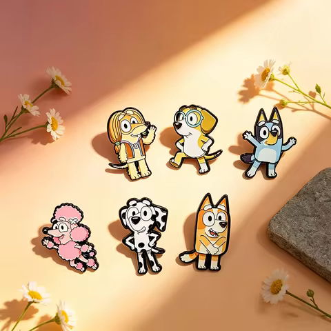6pcs Bluey Cartoon Character Enamel Pins Set - Honey Bingo & Chloe Design Fashion Backpack & Clothin