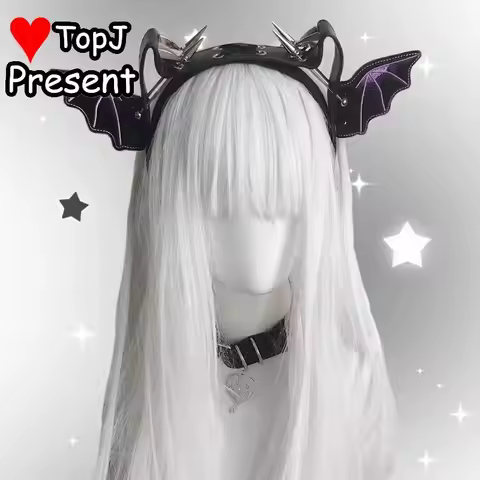 Dark Punk Gothic Leather Rivets Bat Wings Headband Hairband Harajuku Y2K Subculture Headwear Hair Ho