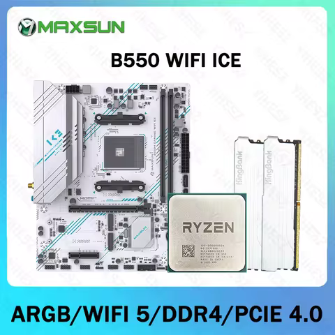MAXSUN B550M Motherboard Support AMD R7 5700X 2*16GB DDR4 3200Mhz USB3.1 PCIE 4.0 AM4 ARGB WIFI5 BT4