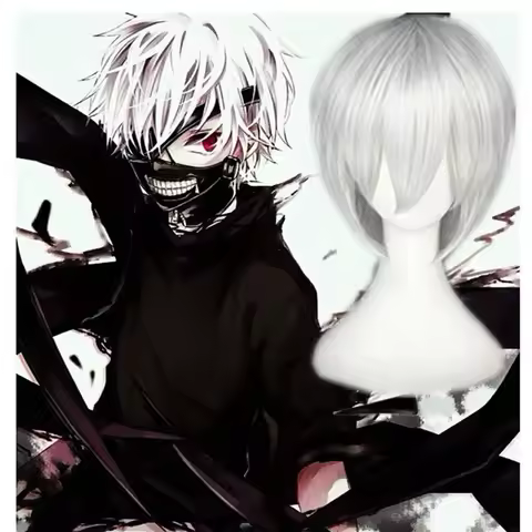 Anime Tokyo Ghoul Kaneki Ken Wig Short Silver White Heat Resistant Hair Cosplay Costume Wig