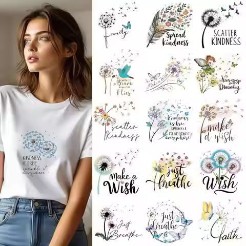 25CM Fashion Dandelion Blowing Letter Transfer Patches For Clothes DIY A-Level Washable Shirt Iron-o