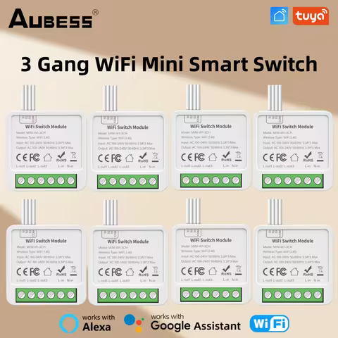 1-10PCS TUYA WiFi Mini Smart Switch Module 3Gang Support 2-way Control Family Sharing Remote Control