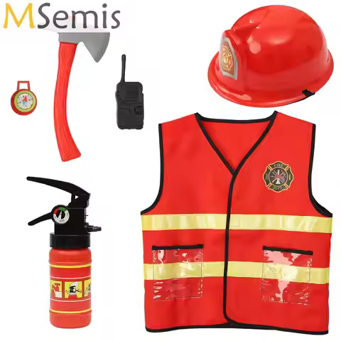 Halloween Cosplay Kids Firefighter Uniform Children Fireman Role Work Clothing Suit Boy Girl Perform
