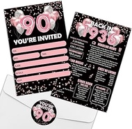 REWIDPARTY Rose Gold 90th Birthday Invitation Cards with Envelopes & Stickers（Set of 15） Back in 193