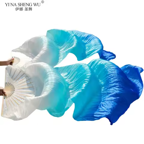 1pair/1pc Real Silk Belly Dance Veil Fans Bamboo Handmade Dyed Performance Long Fan Belly Dancing 10