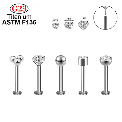 G23 ASTM F136 Wholesale Threadless Push Pin Labret Stud Titanium Nose Piercing Ear Lip Body Jewelry