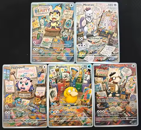 5Pcs Pokemon Art Studio Jigglypuff Psyduck Mewtwo Holographic Fanmade TCG Collectible Cards