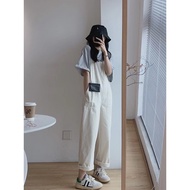 PUTIH Korean Style American Vintage High Waist Loose Jumpsuit White jeans/Women's jeans/Women's jeans overall