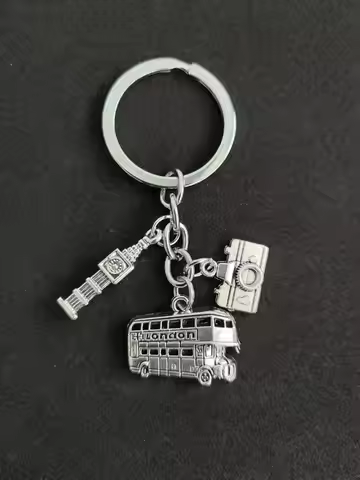 1pc London Keychain Big Ben Key Ring London Bus Charms With Camera England Gift For Traveler E1635