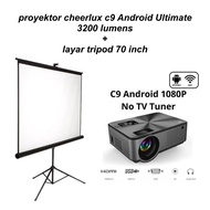 Proyektor Cheerlux C9 ANDROID Projector 3200 lumens projector portable C9 Ultimate Android Wifi LED