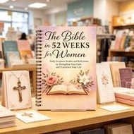 1pc A5 "The Bible In 52 Weeks For Women" Spiral Bible Study Journal, Floral Scripture Design, Hardco
