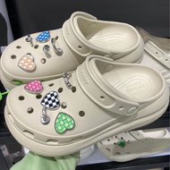 Crocs Clogs Puff Sandal Selipar Tapak Tebal Kasut Wanita Tidak Licin Fesyen Luaran Kasut Pantai Wani