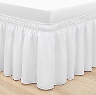 RIMELA Bed Skirt King Size White Bed Skirt 21 Inch Drop, Wrap Around Elastic Adjustable Bedskirt, Dust Ruffle for Bed Frame &amp; Box Spring Soft Durable Fabric Machine Washable Easy to Install