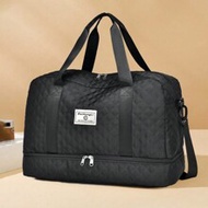 Solid Color Unisex Travel Luggage Zipper Tote Bag With Independent Shoe Compartment, Large Capacity 