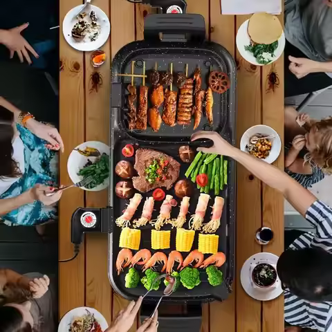 Electric grill pan Shabu grill hot pot barbecue integrated pot smokeless electric grill Korean non-s