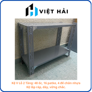 Kệ Sắt V lỗ 2 tầng lắp ráp - Dài 80x30cm (Cao Tùy Chọn) -Màu xám ghi Lắp ghép đa năng - tại Kệ Sắt V