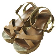 二手JIMMY CHOO JIMMY CHOO踝帶坡跟涼鞋，尺寸 36 1/2 (23.5cm)，ブラウン皮革，帶腰帶。