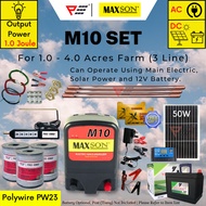 Maxson M10 Set For 1-3 Acre Electric Fence Set Pagar Elektrik Set Solar Profence Polywire Fence Ener