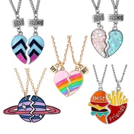 Rainbow Burger Fries Necklace Stylish Heart Patchwork Best Friends Couple Pendant Necklace for 2 Hea