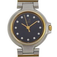 Dunhill Millennium 女士手錶，12 顆鑽石，不鏽鋼鍍金石英機芯，模擬顯示，黑色錶盤 [二手]