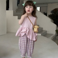Theioioio Kids Elegant Ruffle Peplum Cotton Tank Top Sleeveless T-shirt Soft Breathable Pink 2-6Y TL
