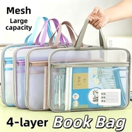 Mesh File Pouch Transparency File Beg 4-layers Zipper Large Capacity Label Stationery File Organizer