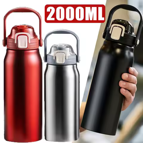 2L Tumbler Thermo Bottle Large Capacity With Straw Stainless Steel Thermal Water Bottle Cold and Hot