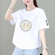 Aiyiyiyi Irregular Top Short-Sleeved T-Shirt Medium Large Size M-3XL New Chinese Style Round Neck Co