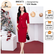 Đầm công sở CITI MODE FASHION thiết kế dáng ôm peplum đỏ tay lỡ cổ V đính cúc DH5175