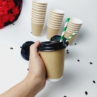 50 cốc giấy Kraft 240ml nắp đen ly giấy cao cấp NHẬP KHẨU HÀN QUỐC