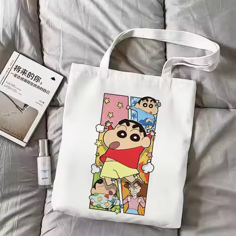 Crayon Shin Chan Anime Cute Shopping Bag Women's Handbag Canvas Fashion Eco Shoulder Bag Shopper Can