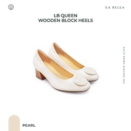 LA BELLA รองเท้าคัชชูส้นสูงหนังแกะ รุ่น LB QUEEN WOODEN BLOCK HEELS - SAND
