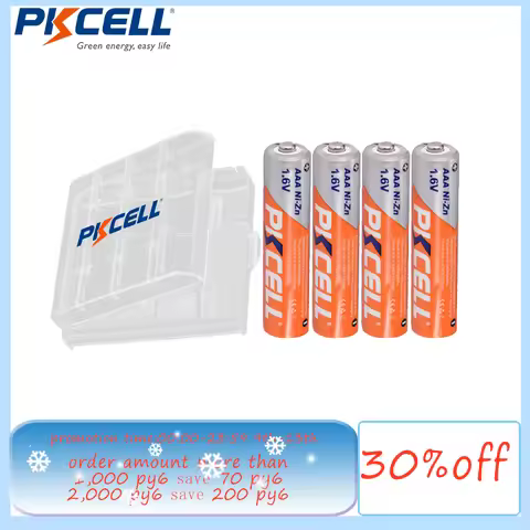 4PC PKCELL AAA Battery 900mWh 1.6V Ni-Zn AAA Rechargeable Batteries For Flashlight toys With 1Pcs Ba
