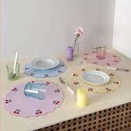 Cherry Amour Embroidery Placemat by mnw.curated ((Plate coaster with Cherry Embroidery)