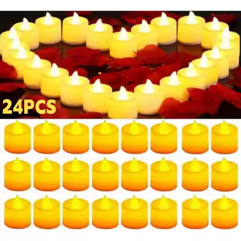 24pcs Per Set Battery Operated Flameless LED Atmosphere Candles for Valentine's Day Party Dinner Fes