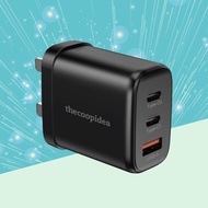 GaN BLOCK 65W 3接口PD+QC快速充電器 英式插腳 黑